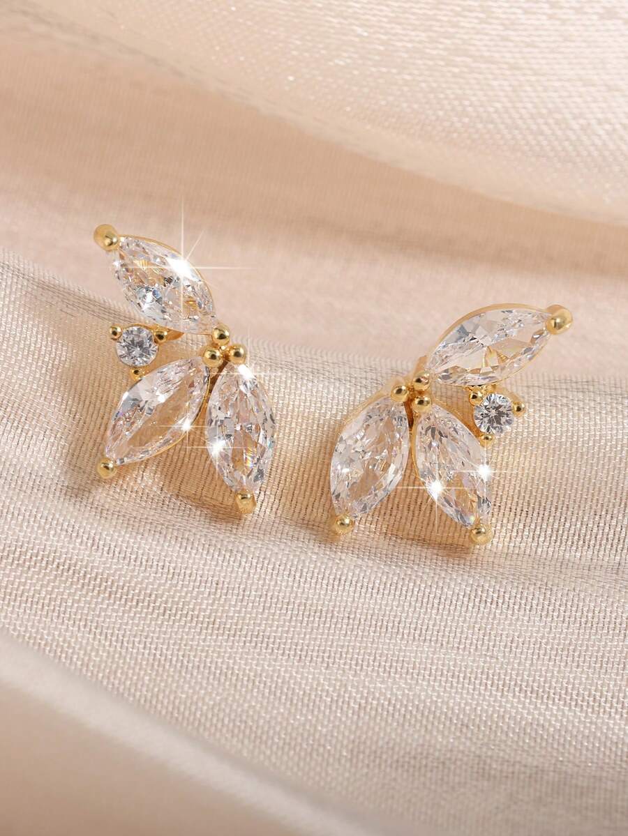 rakol 2pcs Gold-Color Cubic Zirconia Stud Earrings