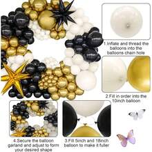 Black Gold Balloons Arch Kit, 146 Pcs Black Gold Balloon Garland With Sand White Balloons For Men Women Birthday Party Decoration Wedding Anniversary Baby Shower Graduation New Year - Multicolor - View 4