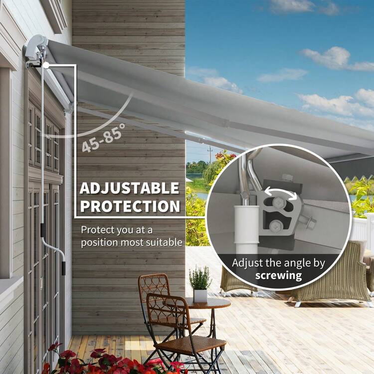 12' X 8' Patio Awning Manual Retractable Sunshade W/ Crank Handle, Light Grey - 預設 - 查看 5