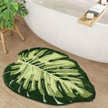 Green Leaf Bath Rug For Bathroom Soft And Absorbent Bath Mat Non-Slip Fuzzy Floor Rug For Home - 綠色 - 查看 7