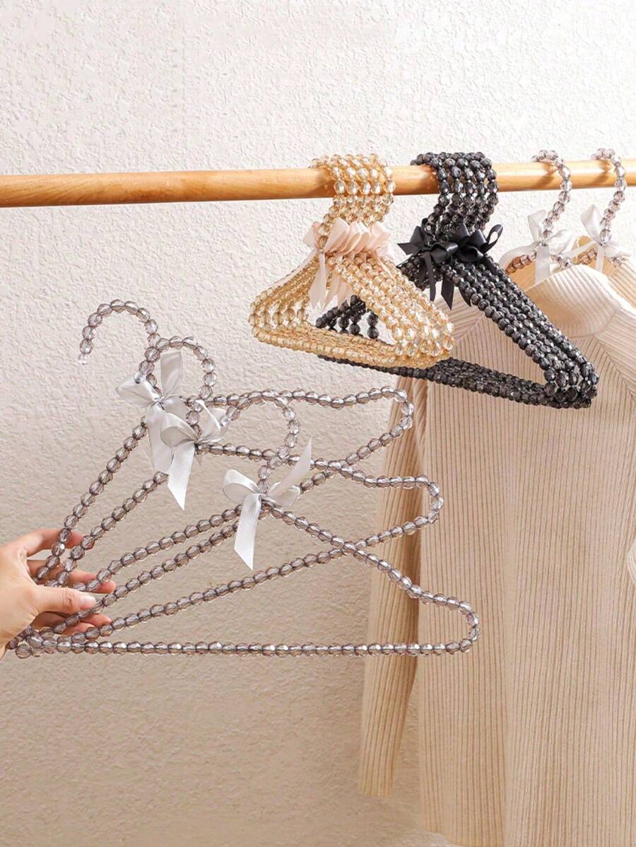 1 قطعة شماعة ملابس فاخرة مزينة بعقدة وخرز ماس، رف عرض للخزانة