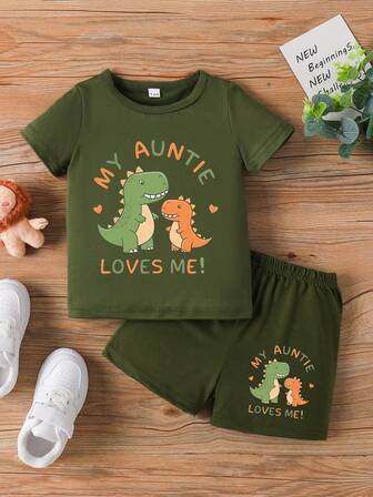 Infant Baby Boys' Animal & Letter Print Short Sleeve Top And Shorts Set, Summer