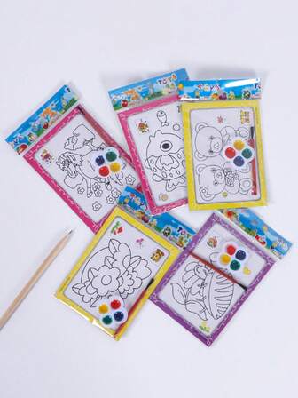 5/10 piezas Tablero de dibujo para acuarelas infantil - Juego de pintura creativa, con mini pinturas de acuarela y pinceles, juego de pintura de acuarela para jardín de infantes, pintura y coloreo de educación temprana, tablero de dibujo, manualidades de pintura
