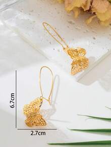 1 Pair Fashionable Hollow Double-Layer Butterfly Pendant Earrings For Women - Yellow Gold - View 5