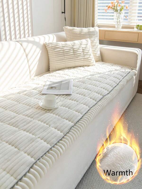 1pc Beige Plush Sofa Cover, Warm & Soft, Can Be Used As Blanket Or Sofa Slipcover, Suitable For All Seasons, Machine Washable And Hand Washable, Dust And Stain Resistant, Ideal For Protecting Pet Furniture, Suitable For Daily Use, Autumn Decoration, Room Decoration, Back To School Season, Fits 2/3/4 Seater Living Room Sofa (Multiple Sizes Available)