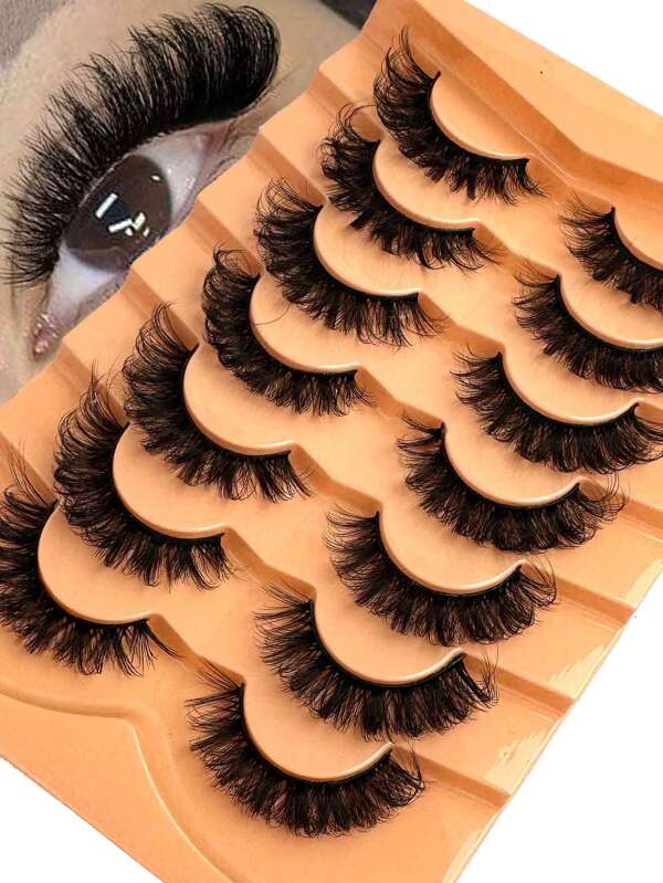 7 Pairs 9D Thick 16-25mm Mink Lashes, Fluffy And Dramatic Look, False Eyelashes With Dramatic Curled And Lengthened Lashes, Soft Mink-Like Synthetic Lashes, Reusable
