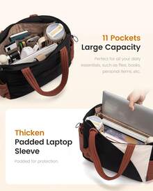 ¡RecomendadoLOVEVOOK - Bolsas de mano para mujer, bolsa de trabajo acolchada para portátil con cremallera, bolsas de mano grandes para mujer con compartimentos para la escuela y el profesor de viaje¡Top de Temporada - Café-beige-rosa - Ver 5