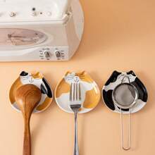 1 pièce Repose-cuillère en céramique, support de cuillère en forme de chat mignon, support d'ustensiles de cuisine, applicable sur le plan de travail de la cuisine, accessoire de cuisine au design unique de chat, cadeau de pendaison de crémaillère, Halloween, Noël pour les amateurs de chats - Multicolore - Voir 12