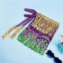 Halloween  Halloween Essentials  Party Limited Edition  Women's Belly Dance Scarf Skirt Sparkly Tassel Disco Outfits Sequin Wrap Rave Costumes Fringe Skirt - 狂歡節 - 查看 9