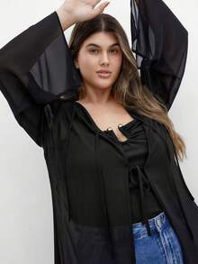 Einfarbige, leichte, gewobene Jacke mit Bindegürtel, lässige Oberbekleidung