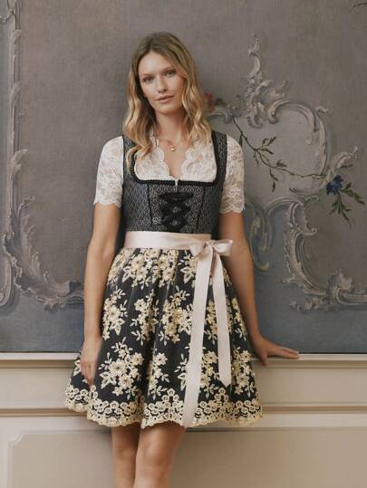 ii Women's Bavarian Oktoberfest Costume Traditional Dirndl Lace Blouse Short Sleeve V Neck Classic Tops, Halloween