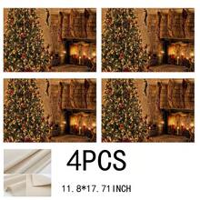 4 piezas de manteles individuales decorativos navideños, manteles individuales rectangulares tejidos antideslizantes de poliéster lavables a máquina, adecuados para la cocina, el comedor, la decoración del hogar y la decoración de fiestas.