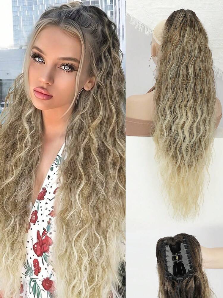 马尾辫接发，爪夹马尾辫接发，女士长波浪马尾接发，蓬松自然，合成 30 英寸夹式马尾辫假发，适合日常使用 - 彩色 - 查看 14