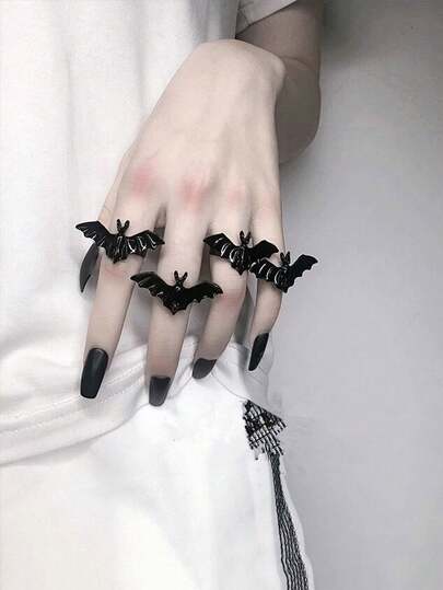 哥特式蝙蝠戒指，男女通用独特夸张万圣节个性化开口可调节戒指，可堆叠打造更前卫的外观