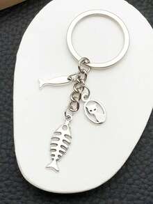 1 pièce Porte-clés chat et poisson, chaton mignon, porte-clés de couple, pendentif de sac, article polyvalent, cadeaux pour amis et famille, cadeaux d'Halloween, cadeaux de fête, cadeaux de Noël, cadeaux d'anniversaire