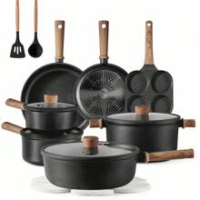 Cookware Set Titanium Non-Stick Pan, Flat Non-Stick Pan, All-In-One For Frying, Boiling And Stir-Frying, Non-Stick Pan For Stir-Frying, Induction Cooker, Universal