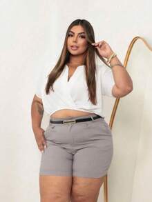 Kit 5 Women's Plus Size Shorts Tailored With Thin Belt Simple Casual FASHION - 彩色 - 查看 4
