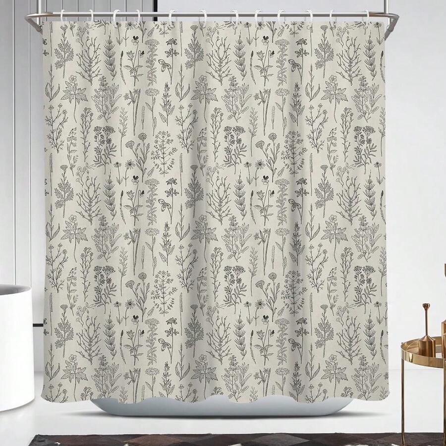 Vintage Floral Shower Curtain, Beige Flower Retro Shower Curtains For Bathroom, Shower Curtain Cloth Fabric, Farmhouse Rustic Cream Premium Polyester Fabric, Machine Washable, Includes 12 Plastic Hooks For Easy Installation, Home Decor Bathroom Decor