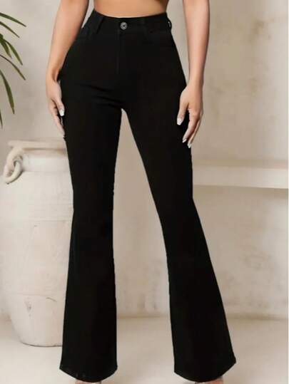 CALCA JEANS FEMININA  FLARE  CINTURA ALTA LAVANTA BUMBUM COM LYCRA