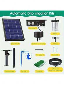 No More Overwatering! Solar Drip Irrigation - 15 Plants, 2200mAh Backup Battery, 6 Timers | Garden Greenhouse Patio Plants - Black - View 2