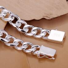 925 Sterling Silver Plated 10mm Square Clasp Bracelet, Charming Party Gift & Wedding Fashion Jewelry For Women - Silver - View 8