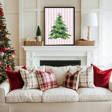 1 buc. Artă de perete de Crăciun, Brad de Crăciun verde vintage cu fundal roz, Decorațiuni de Crăciun roz distractive, Artă festivă, Descărcați acum Potrivit pentru camere de copii, creșe, dormitoare de petrecere pentru băieți și fete, decorațiuni pentru sălile de clasă de grădiniță, Impermeabil. Tapet decorativ pentru tăblia de pat, Decorațiuni de petrecere, Cadouri