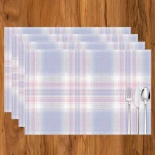 1 pieza/4 piezas/6 piezas Manteles individuales de lino con estampado de cuadros, adecuados para la mesa de comedor, decoración para todas las estaciones, manteles de mesa modernos y lavables, decoración de habitaciones, posavasos, manteles de cocina y comedor, decoración de fiestas interiores y exteriores, decoración del hogar, regalo ideal