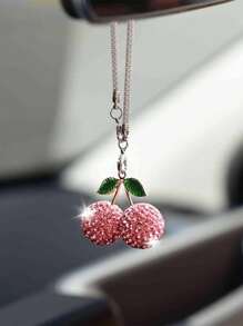 1 件汽车后视镜樱桃水钻装饰吊坠适用于女士内饰装饰配件 - 彩色 - 查看 4