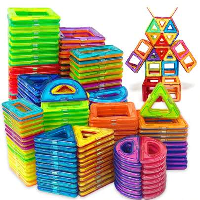 Children's Magnetic Building Blocks Set 40/80/100pcs, Stem Education Building Toys, ABS Material, Better Cultivate Children's Hands On Ability, Children's Creative Learning Puzzle Gift