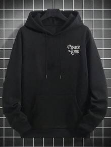 Krometka Men's Autumn/Winter Street Casual Slogan "PRAISE THE LORD" Print Hoodie Sweatshirt - Black - View 7