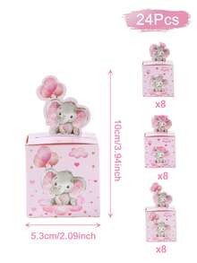 24个粉色小象主题婴儿派对礼品盒/糖果盒，可爱粉色小象图案性别揭晓派对礼盒，婴儿派对礼品包装，性别揭晓派对餐桌装饰糖果盒，一周岁生日礼盒，婴儿派对礼物，婴儿派对装饰品，性别揭晓派对餐桌中心装饰品，性别揭晓派对装饰品，生日派对拍照道具 - 粉紅色小象 - 查看 5