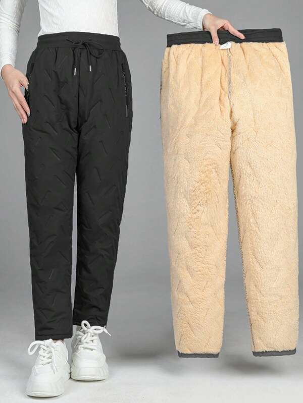 Calças femininas plus size de inverno, calças casuais de tecido grosso, calças grossas com forro térmico, calças esportivas casuais da moda