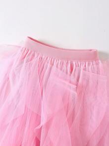 1pc Women's Asymmetrical Layered Ruffle Mesh Tulle Skirt, Cake Skirt - Pink - View 3