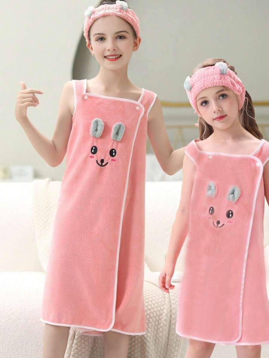 1 pieza Toalla de baño con diseño de dibujos animados para niños, bata de baño de felpa de coral absorbente, bata de baño para playa, spa y sauna, disponible en 2 tamaños