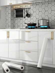 1 Roll Waterproof & Oil-Proof Kitchen Wall Sticker, White Glossy Thick Heat-Resistant Wallpaper For Stove, Oven, Cabinet Renovation, DIY Decor For Kitchen, Bedroom, Room - White - View 6