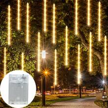 1pc 8-Tube Battery Powered LED Meteor Shower String Lights, 30cm, Bedroom Decor, Wreath Fairy Lights, Christmas & Halloween Decoration, Home Decor Lighting, Wedding Party Supplies, Batteries Not Included - Battery Box Meteor Shower - View 8
