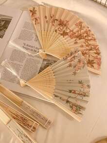 1PC Girls' Bamboo Folding China-Chic Small Fan Tassel Flower Props Costume Ancient Costumedance Bamboo Fan,Photography Props,Elegant, Comfortable And Gorgeous Style,Very Suitable As A Party Gift - Multicolor - View 5