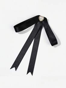 1pc Girl'S Sweetheart Style Bow Tie With Faux Pearl & Rhinestone Embellishments - Black Ribbon Bowknot For Casual Outings, Dates, And Parties, Casual Wear Accessory|Elegant Accessory|Woven Texture,Random Color