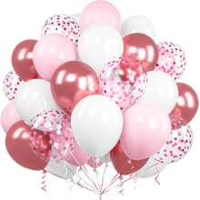 33 pezzi Palloncini rosa e bianchi, set di palloncini in lattice da 10/12 pollici rosa, bianchi e rosso metallizzato glitterato, adatti per feste di compleanno di ragazze e donne, festa di nascità, addio al nubilato, matrimonio, anniversario, festa di fidanzamento - Multicolore - Visualizzare 1