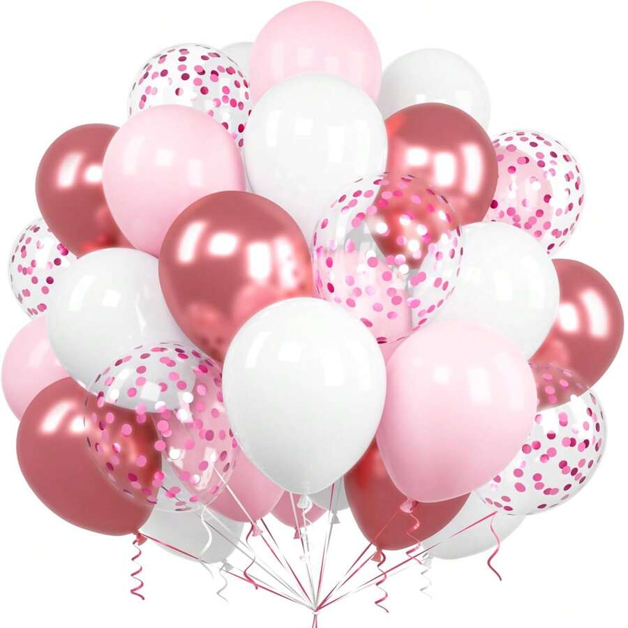 33 pezzi Palloncini rosa e bianchi, set di palloncini in lattice da 10/12 pollici rosa, bianchi e rosso metallizzato glitterato, adatti per feste di compleanno di ragazze e donne, festa di nascità, addio al nubilato, matrimonio, anniversario, festa di fidanzamento - Multicolore - Visualizzare 1