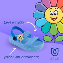 Babuche Sandalia Infantil Menina e Menino Flor Azul e Verde Confortável Antiderrapante Leve Divertido Calce Fácil - Azul - Visão 3