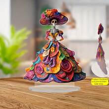 2D Bohemian Style Crystal Skull Statue - Vibrant Floral And Skull Design, Multipurpose Tabletop Decor For Living Room, Bedroom Or Office, Unique Home Gift - 6.3x7.9 Inches, Boho Room Decor | Lively Skull Design | Intricate Craftsmanship, No Power Required - Multicolor - View 3