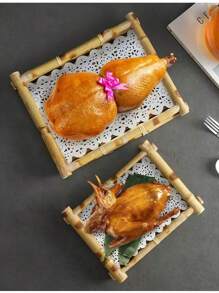 1 pieza Bandeja tejida de bambú, suministros de restaurante, platos de servicio de cocina japonesa, bandejas creativas para aperitivos, comida frita, postres