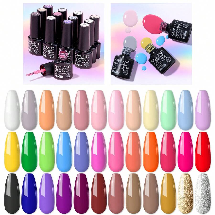 SAVILAND 36 Colors Gel Nail Polish Set: 39 PCS All Season Gel Nail Polish Sheer Glitter Solid Charm Colors With Base Gel Glossy Matte Top Polish Set Christmas Gifts For Manicure Nail Art - 36 Colors - 查看 1