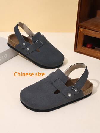 1 双粉色、棕色、驼色中国尺码儿童平底丑可爱包头复古厚底一脚蹬休闲时尚鞋/拖鞋