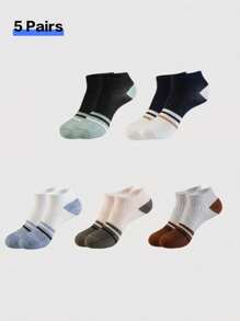 5pairs Men's Multicolor Striped Casual Short Socks For Spring And Autumn, Lightweight And Breathable, For Gym - Multicolor - View 1