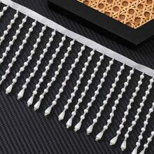 1 Yards Silver Silk Tassel Fringe Trim Pearl Tassle Beaded Lace 11cm Beaded Fringe Ribbon Clothing Curtain Pearl Pendant Tassels