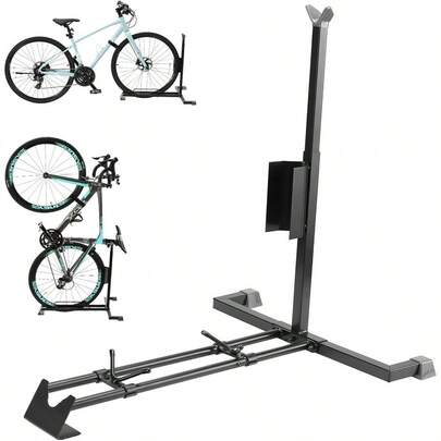 YueTong Bike Stand For Vertical Bike StorageUpright Bicycle Stand Indoor Standing Bike Rack For Garage Floor Suit For MTB Road Bike Woman Bike And Ebike.