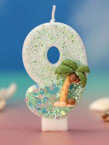 1 buah Lilin Angka Ulang Tahun Pohon Kelapa Pantai Dekorasi Kue Ulang Tahun dengan Glitter, Cocok untuk Perayaan Ulang Tahun - MultiWarna - View 11