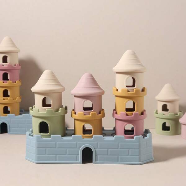 8pcs/Set Baby Silicone Stacking Castle Toys, Children's Intellectual Building Chewable Stacking Toys